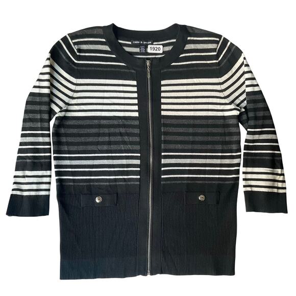 Cable & Gauge Women’s Long Sleeve Full Zip Knit Jacket size M, Black & White - Picture 1 of 8